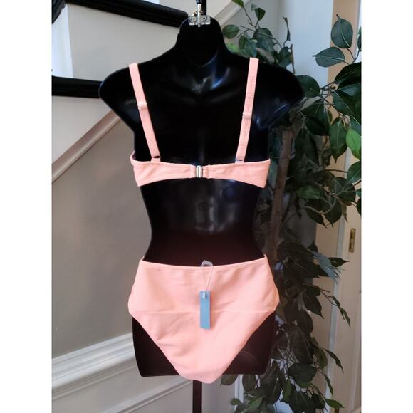 Popvil 2 Piece Swimsuit Womens Medium Pink Stretch Triangle Adjustable Strap - Picture 3 of 10
